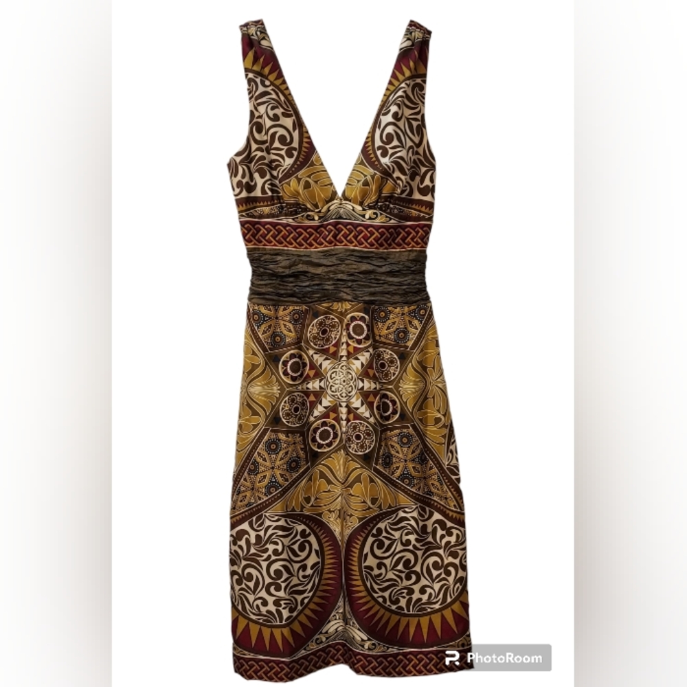 Nicole Miller Collection 100% Silk Plunge Neckline Dress